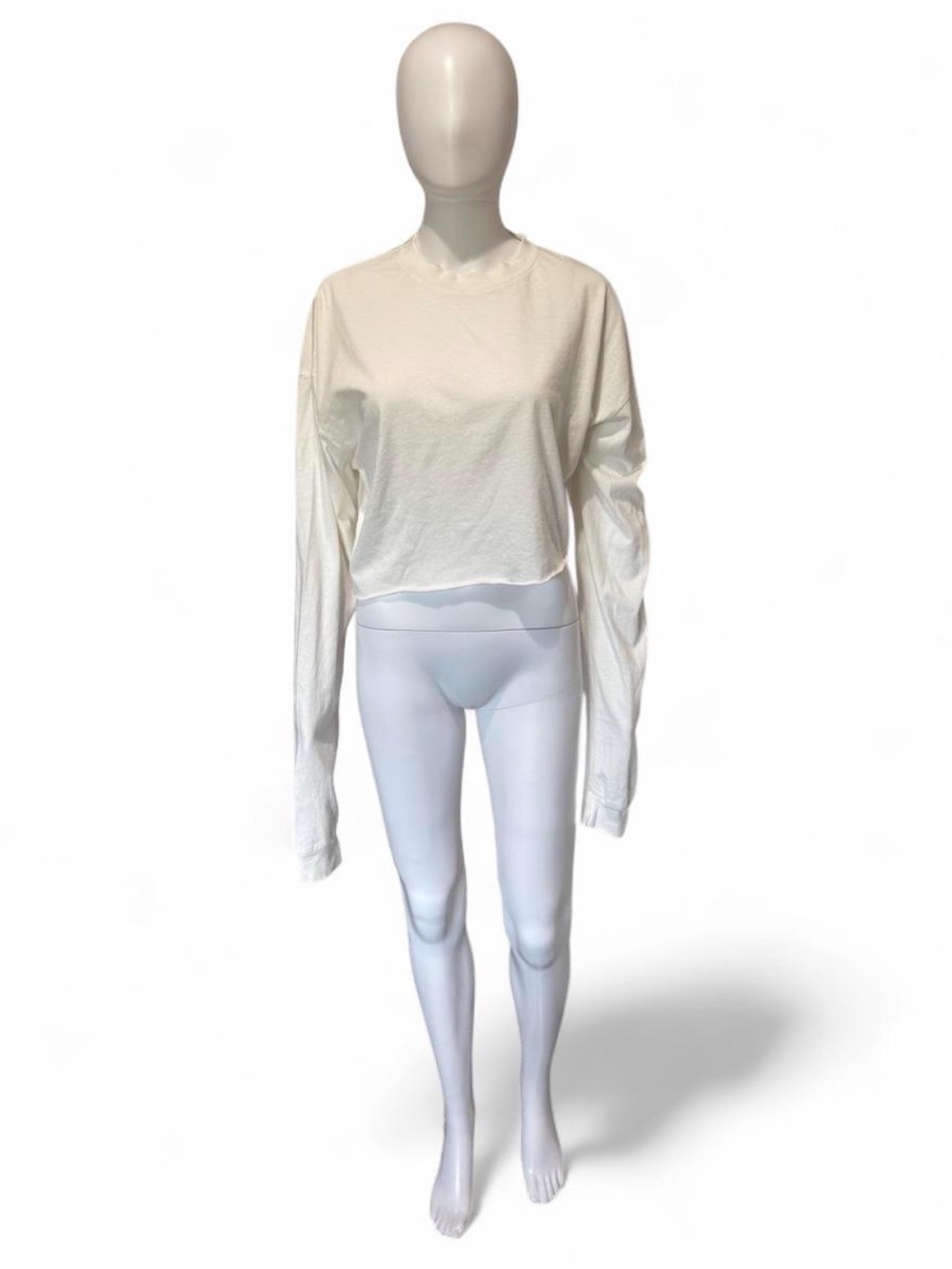 Ivory Cropped Extra Long Sleeve T-Shirt Relaxed Oversized Fit